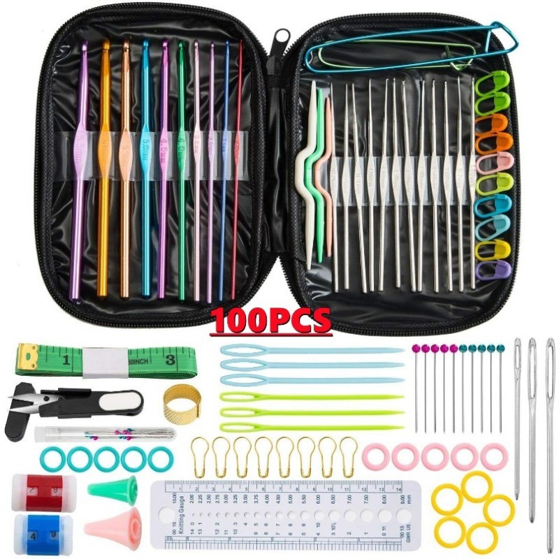 100PCS Jarum Rajut Set / Perlengkapan Rajut Set Alat Rajut Set Hakpen Set