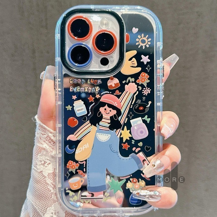 Sliver Case iPhone 13 Mirror Soft Case Pola Kawaii Gadis Kecil Lucu Cermin Penutup Penuh Perlindunga