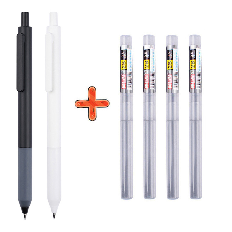 

0.5 mm Mechanical Pencils Set 2B Black White Japanese Style Student Pencil with Refills Draw Writting Supplies Stationery