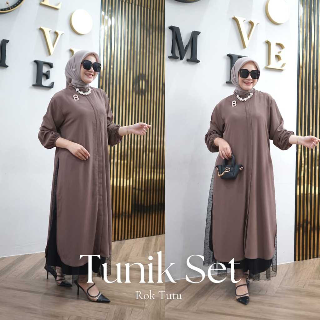 Tunik set Rok tutu muslimah anggun fashionable