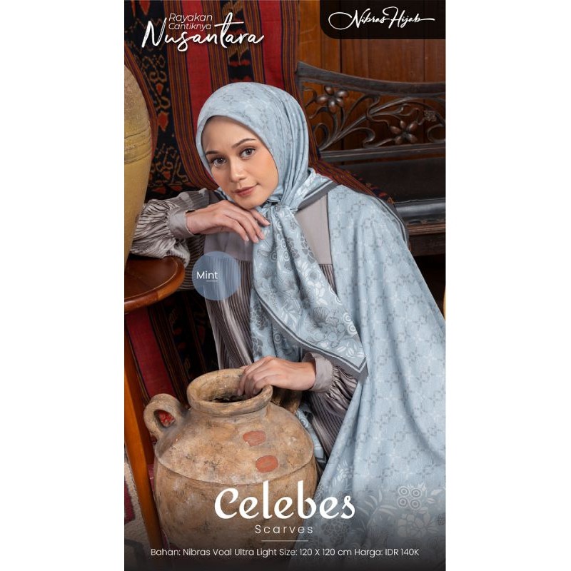 FawwazOShop - Celebes Scarves Hijab Syar'i Segi Empat Bermotif by Nibras
