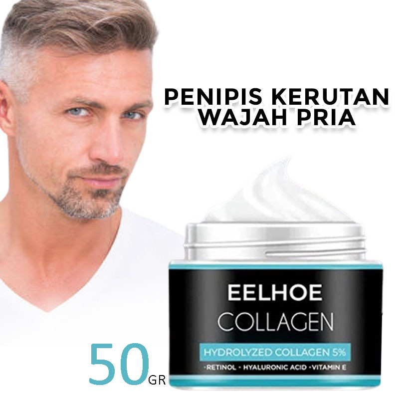 EELHOE Collagen Men's Cream Pria Pemutih Wajah Anti Aging Penuaan Dini Kerut Keriput Pelembab