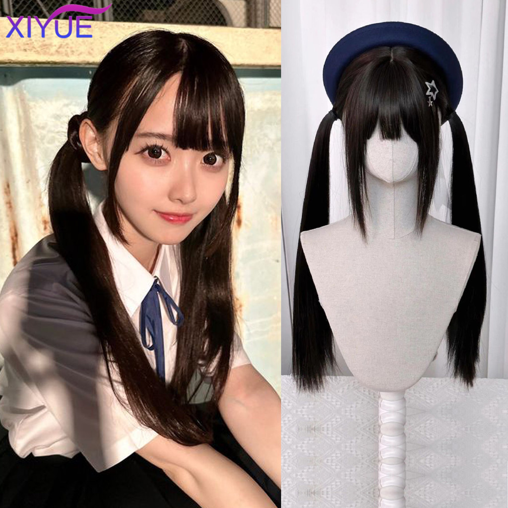 EIYUE Wig  Black Double Ponytail Heat-resistant Synthetic Hair Halloween Party Anime Cosplay Wigs+wi