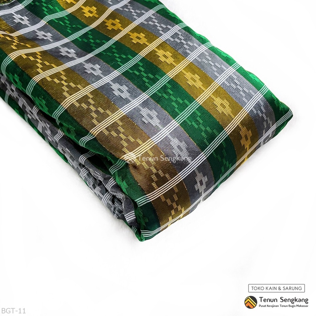 Kain Tenun Baltong Kristal Kotak Bervariasi Benang Emas Sutra Bugis Makassar Hitam Kuning - Tenun Se