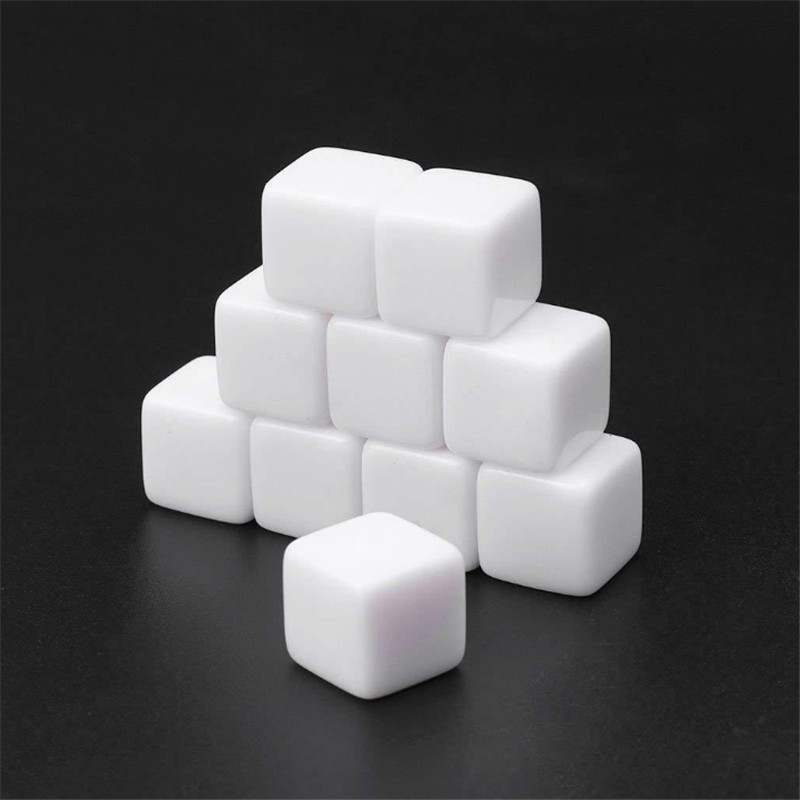 

50Pcs 12mm 14mm 16mm 18mm 20mm 25mm Glossy D6 white blank dice Light Plate With Square Angle For Kid DIY Write Painting Graffiti