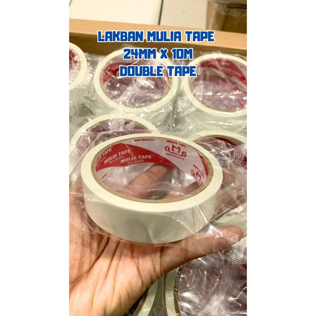 

Double Tape Mulia Tape Ukuran 24mm x 10m Kemasan 1 Dus Isi 144 Roll