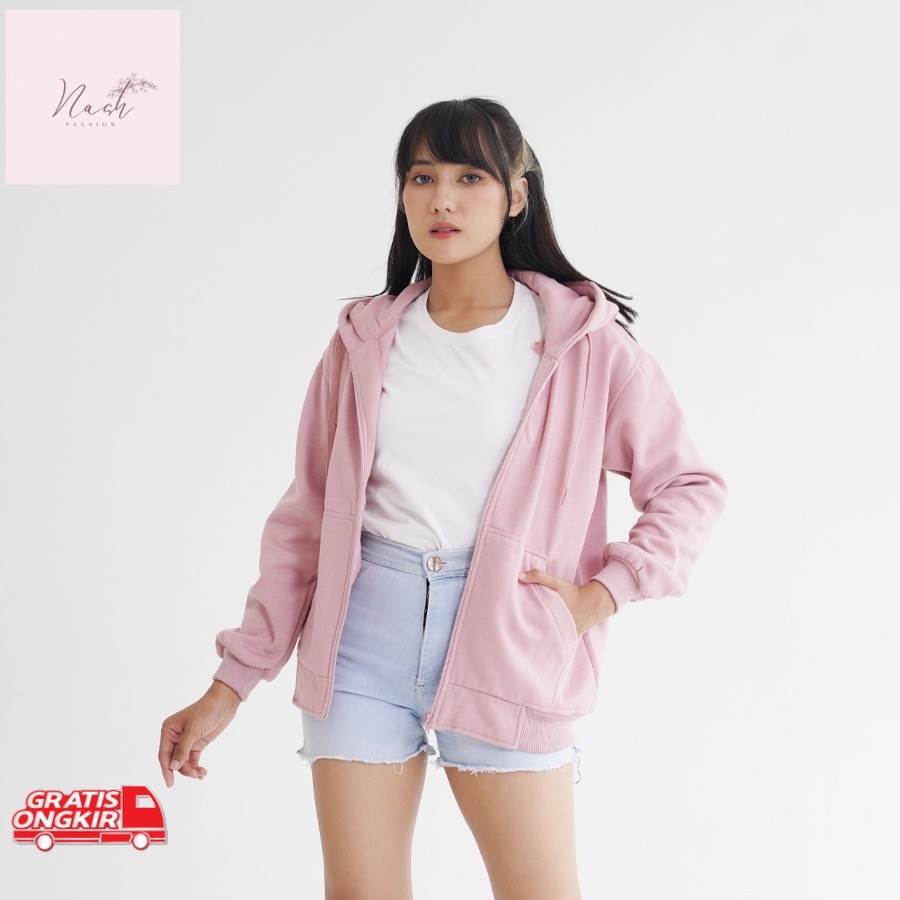 Jaket Korea / HOODIE GOODIE Zipper Dusty Pink
