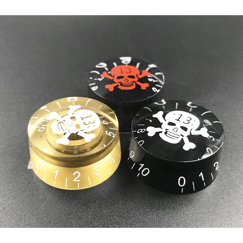 Knob Volume & Kecepatan Gitar Listrik Transparan Bundar Bergambar Tengkorak, Aksesoris Potensiometer