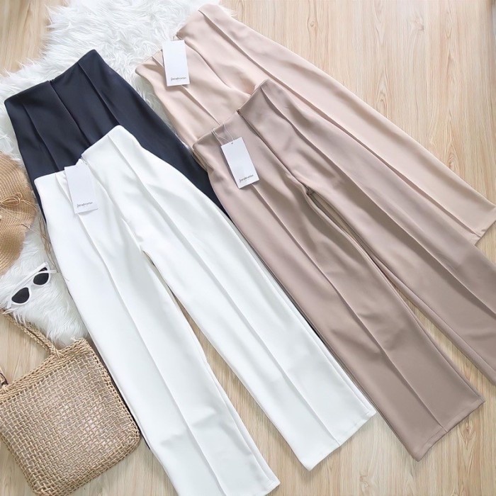 MURAH✨ - Celana Kulot Highwaist Scuba Premium Skuba Tebal Celana Wanita Panjang - Cream