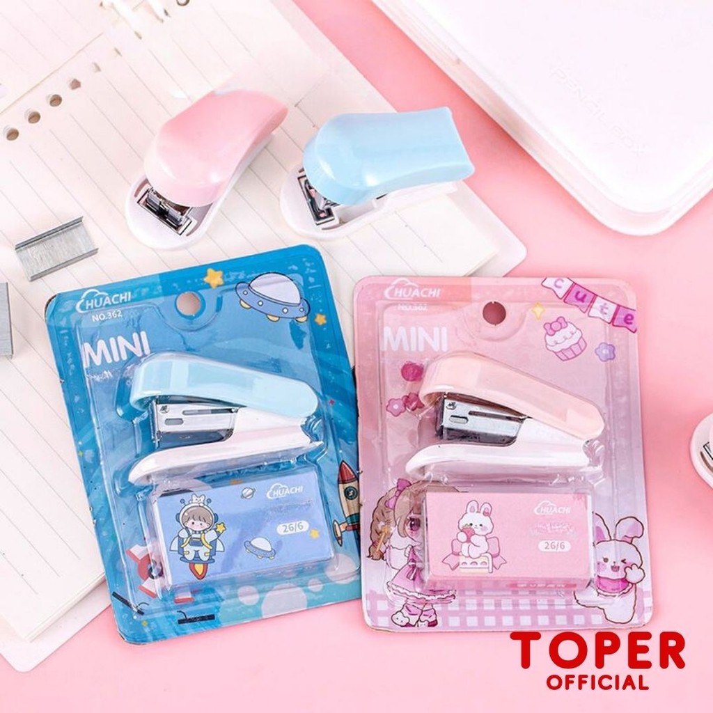 

TOPER Stapler Portable Staples Set Mini Lucu Free Isi Refill Steples Kecil Karakter Kartun Cute Character Cartoon Aesthetic Estetik