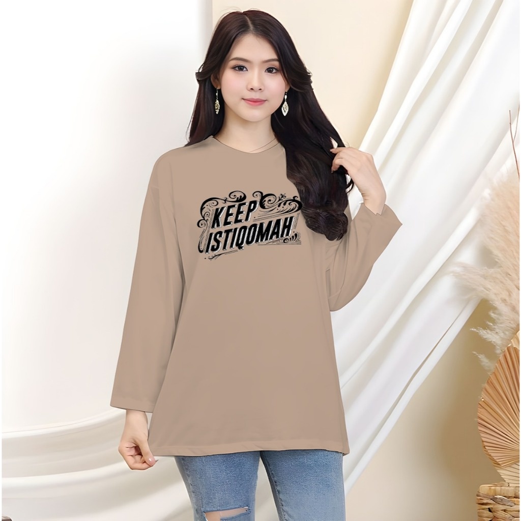 Kaos Oversize Wanita Lengan Panjang/ Kaos Distro Wanita/Kaos Streetwear Oversize Istiqomah