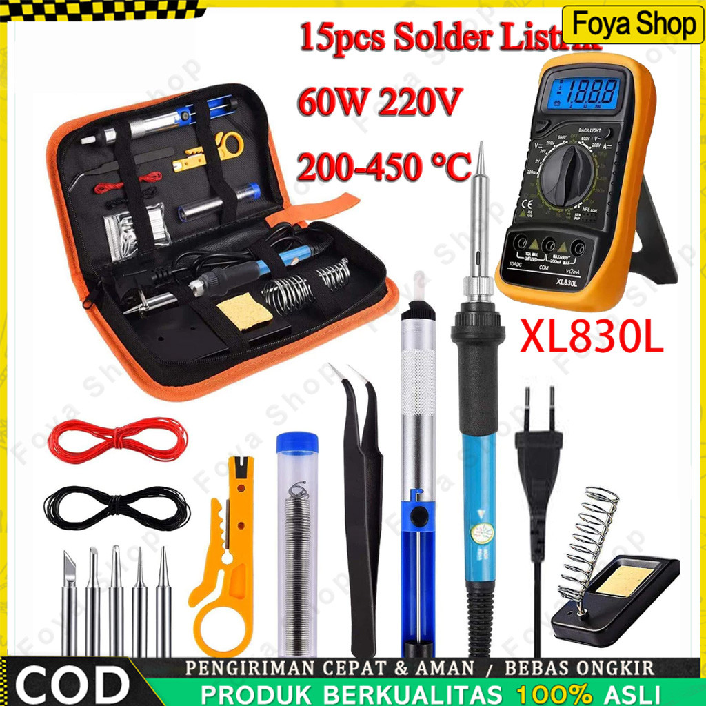 15pcs Set Solder Listrik Lengkap Berkualitas Lengkap Set Solder Listrik Lengkap dengan Multimeter Ir