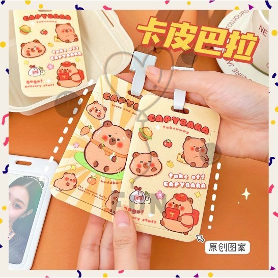 

FF PROMO Name Tag Card Holder Lanyard Gantungan Kartu Motif Kapibara Akses MRT Busway E-Money Flazz BRIzi Bentuk Karakter Hewan Warna Oren