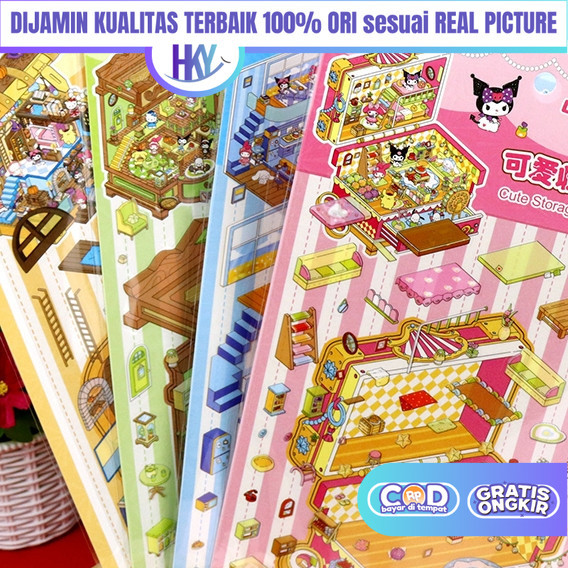 

HKY Mainan Puzzle Sticker Rumah Rumahan Kuromi DIY 3D Edukasi Anak Perempuan KKV 9 7 5 4 3 2 Tahun