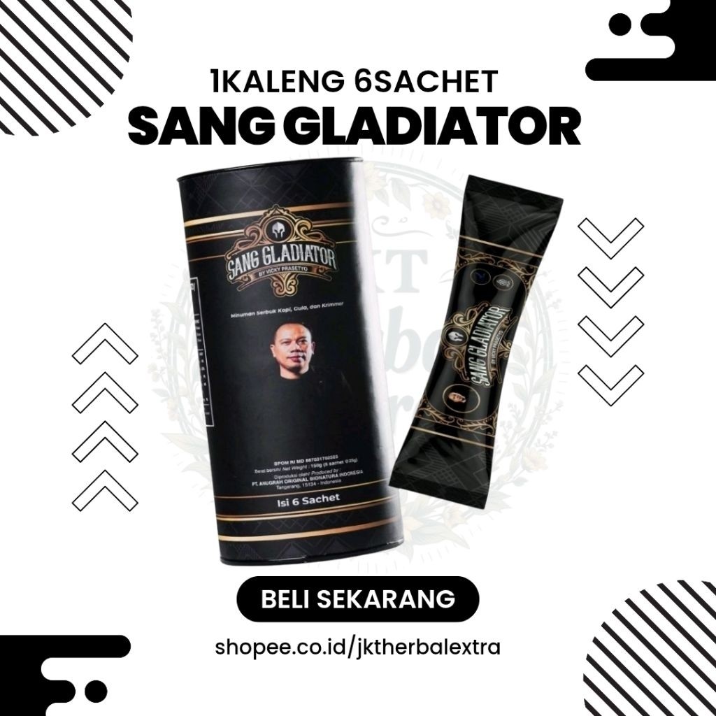 

KOPI SANG GLADIATOR COFFEE BY Vicky Prasetyo Original 1 Box Isi 6 Sachet
