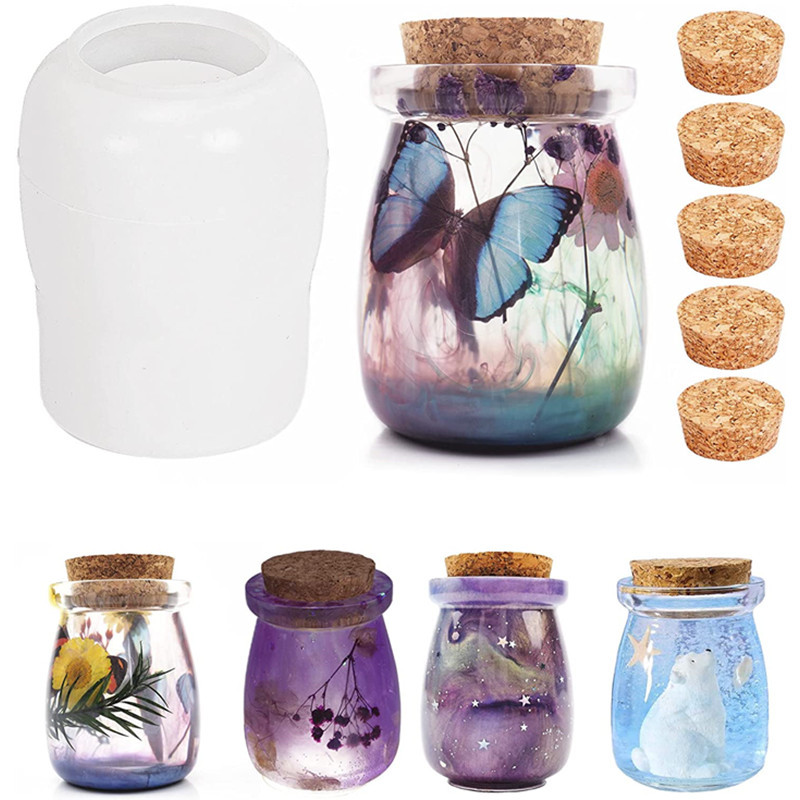 

Jar Resin Molds Silicone with 5pcs Cork Lids, Cute Bottle Silicone Molds for Epoxy Resin, DIY Molds for Stash Jar, Storage Bottl
