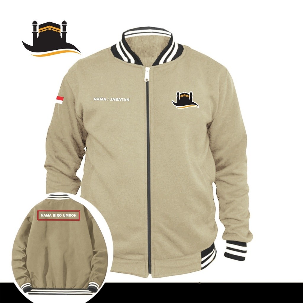 FREE NAMA  Jaket Baseball Resleting BIRO UMROH / Jaket Baseball Custom Sablon BIRO UMROH / Jaket Pri