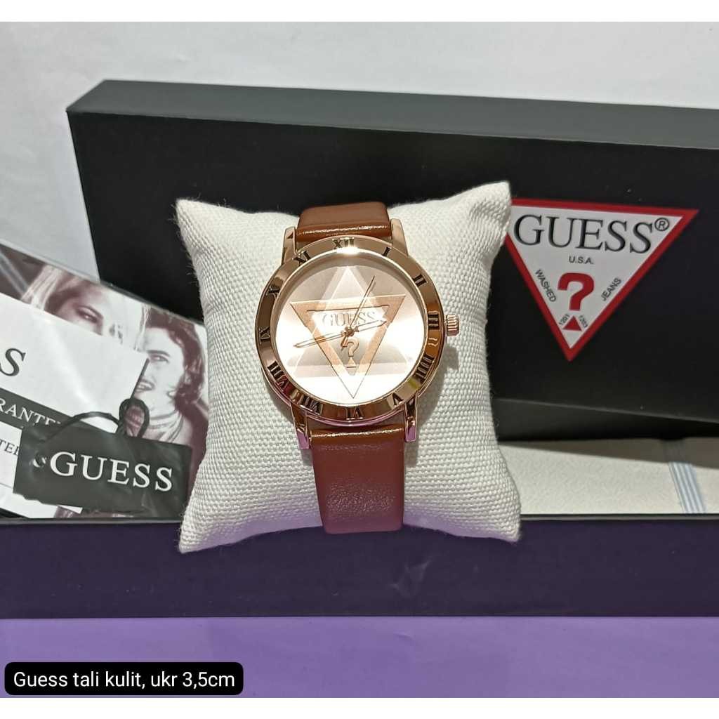 (Promo) JAM TANGAN WANITA GUESS KULIT KACA TIMBUL MOTIF BELIMBING FULL SET FREE BOX ORIGINAL PLUS PA
