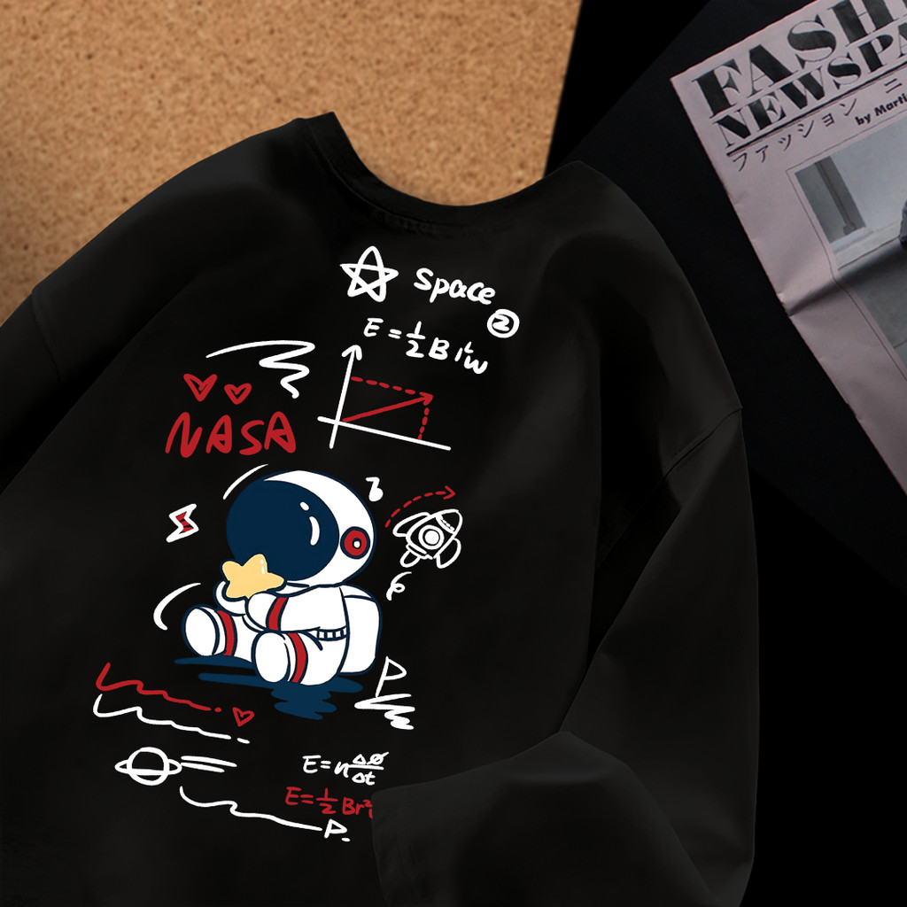 Korean Premium - Tshirt Kaos Oversize Lengan 7/8 Motif Nasa Space Bahan 100% Cotton
