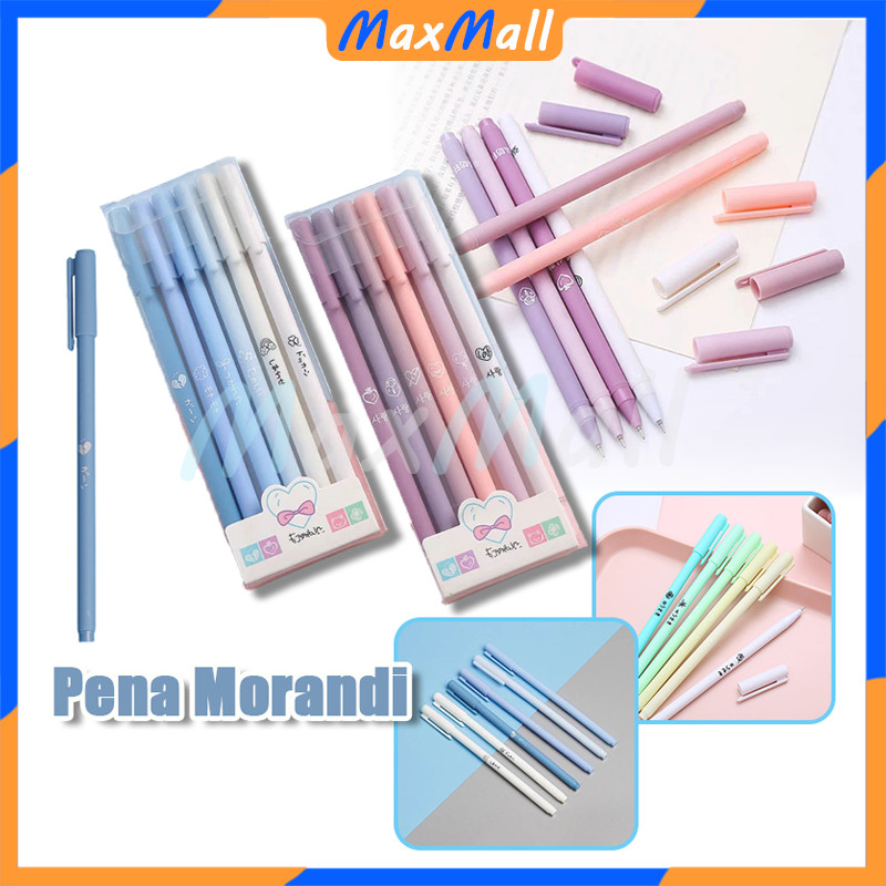 

6 Pena Gel Pena Cair Seri Morandi Pulpen Netral 0.5MM 1Set ISI 6PCS Pulpen Gel Morandi Color Set Pena Air Seri Retro Pena Uniseks Warna Morandi