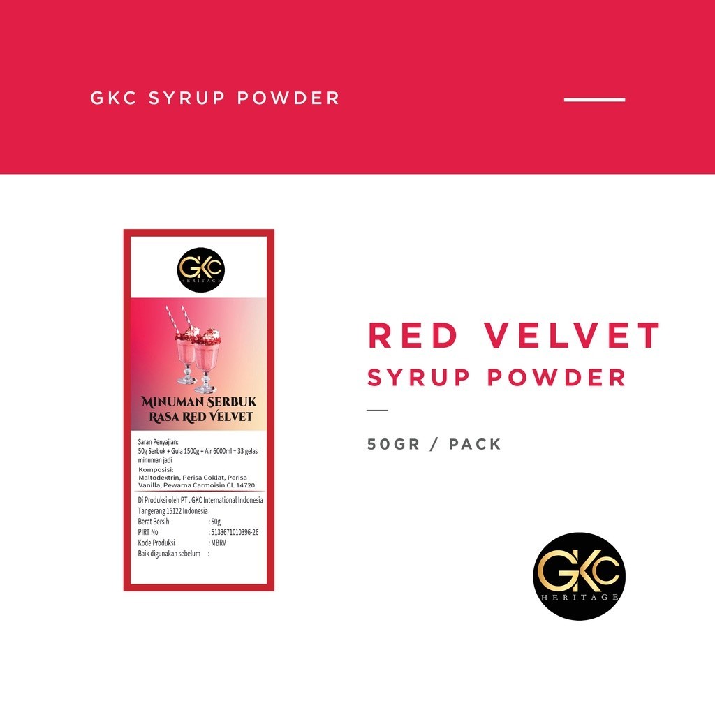 

GKC Heritage Sirup Bubuk Konsentrat Minuman Red Velvet HALAL 50 Gram Powder Syrup