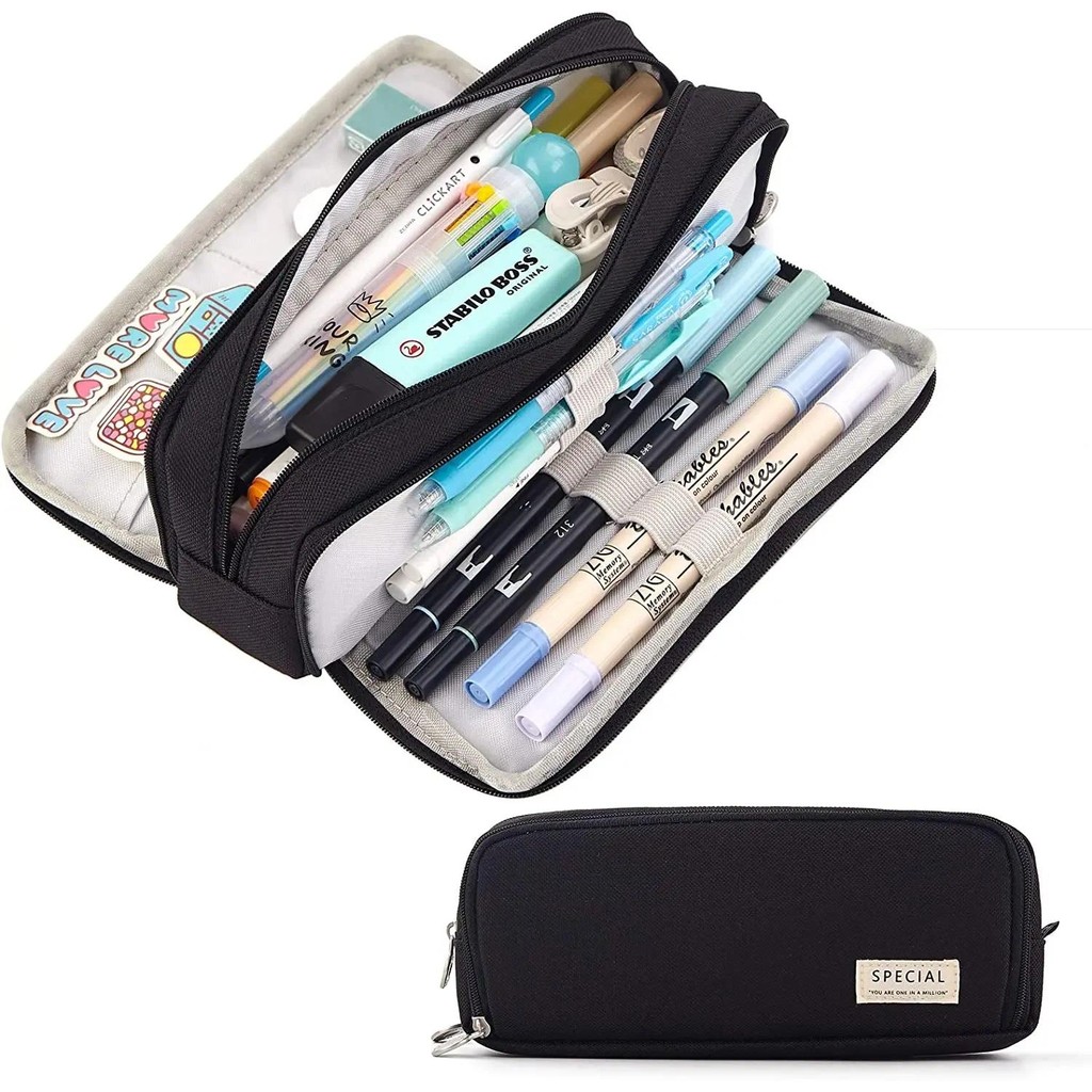 

Large Capacity Pencil Case 3 Compartment Canvas for Students Box Office Student Pen Bag Stationery Back to Sool Supplies
