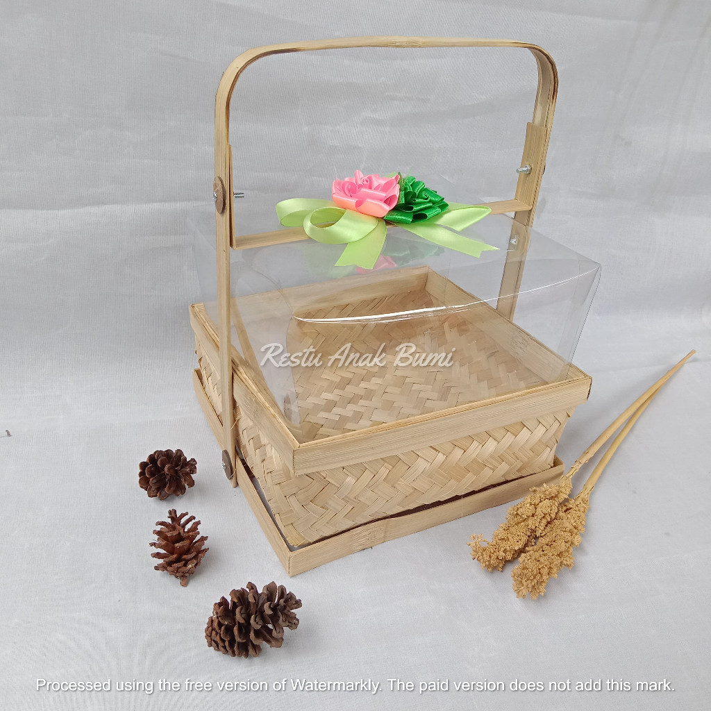 NEW PRODUCT Besek Mika Tinggi Tenteng Pita| box keranjang bambu box hantaran | tempat wajik kemasan 