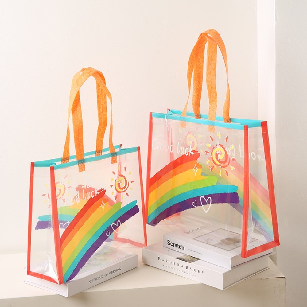 

PVC Transparent Rainbow Shoulder Bag Waterproof Beach Swimming Storage Handbag Large Capacity Shopping Bag Gift bag
