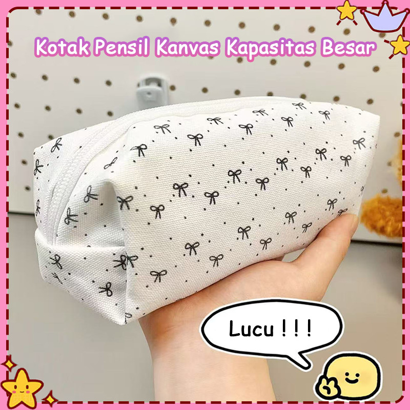 

KHARISMA Kotak Pensil Kanvas Kapasitas Besar Large Capacity Pencil Case Pola Dasi Kupu-kupu Cute Large Capacity Canvas Pencil Case