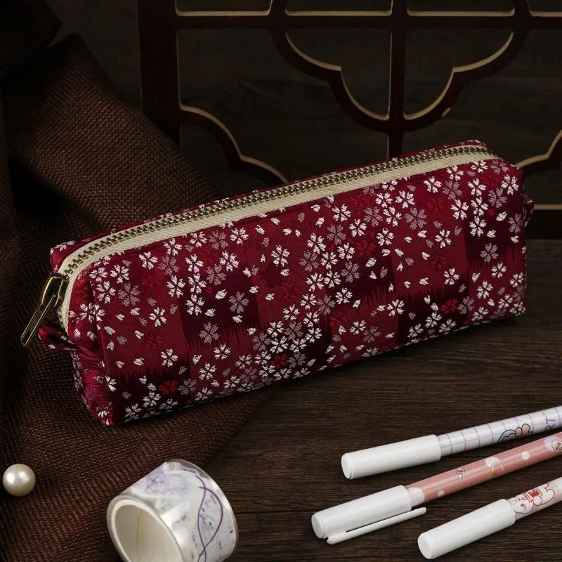 

Chinese Style Knitted Embroidery Pencil Case Pencil Pouch Stationery Bag Luxury silk brocade Crane Make Up Case Cosmetics Bag