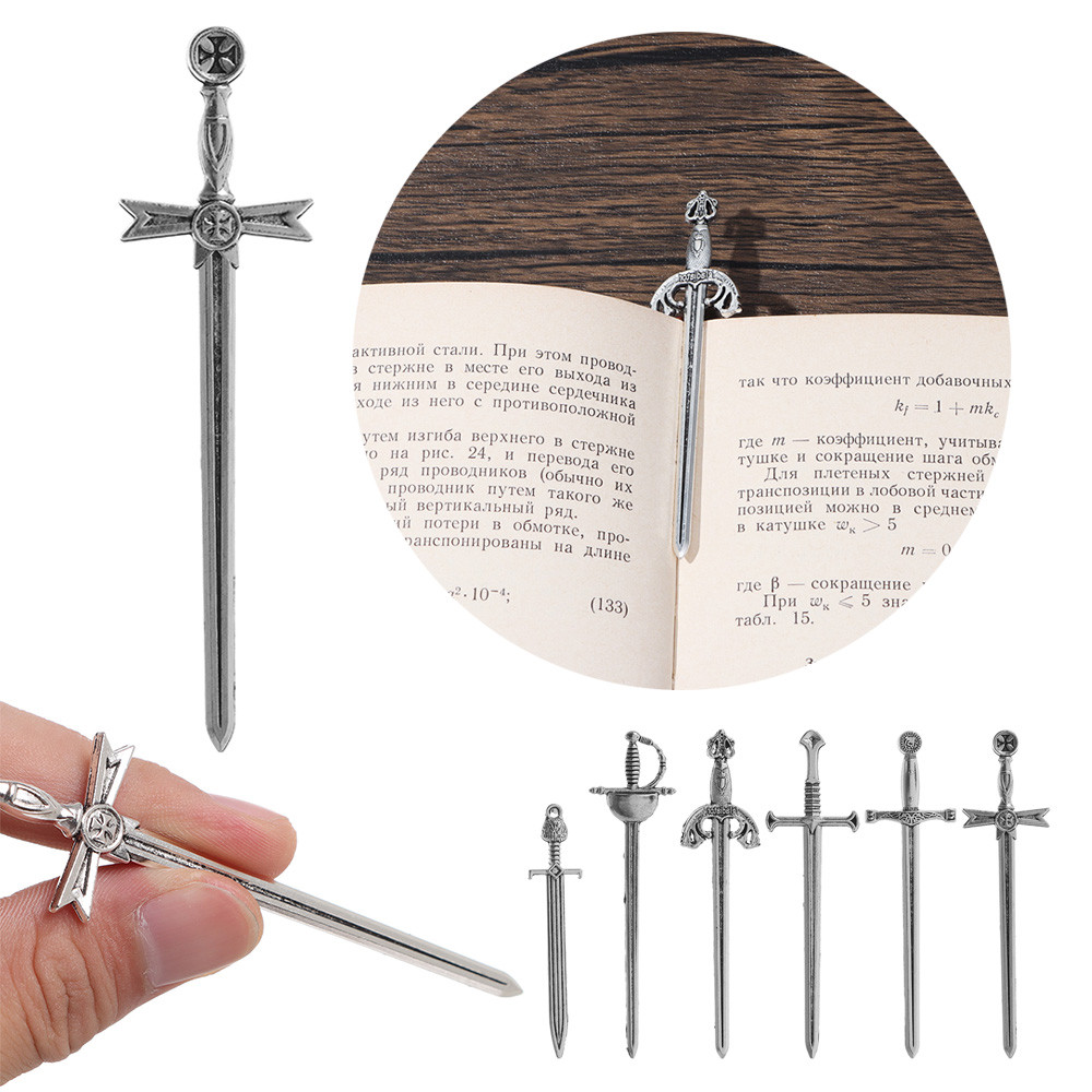 

6Pcs/Set Creative Antique Swords Knife Bookmark arms Metal Bookmarks Pendants Book Clips Reading Mark Supplies Bookmark Gift