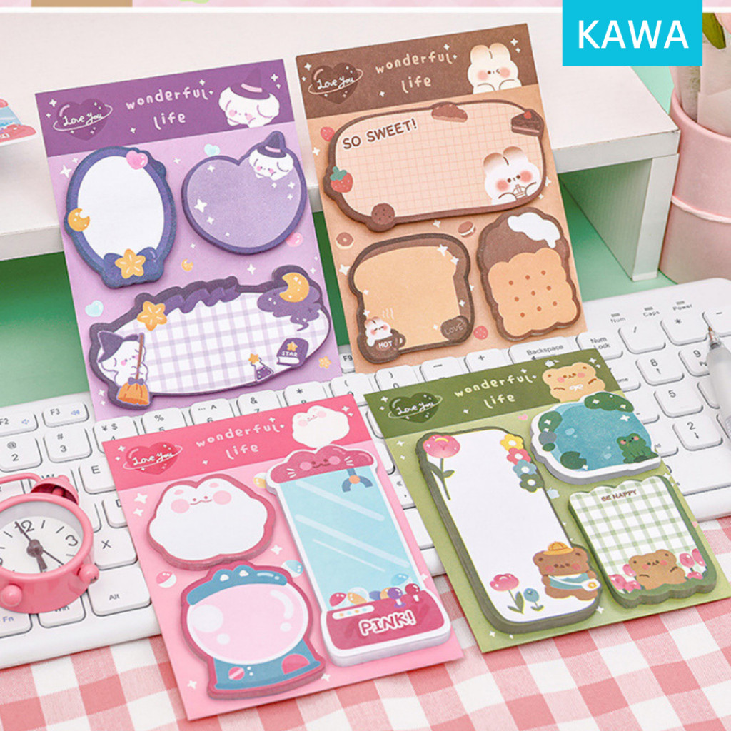 

KAWA Sticky Notes Set Bermotif isi 3 Karakter Berwarna Stick Note Memo Pad Penanda Buku Post It Estetik Aesthetic Cute Kartun MO