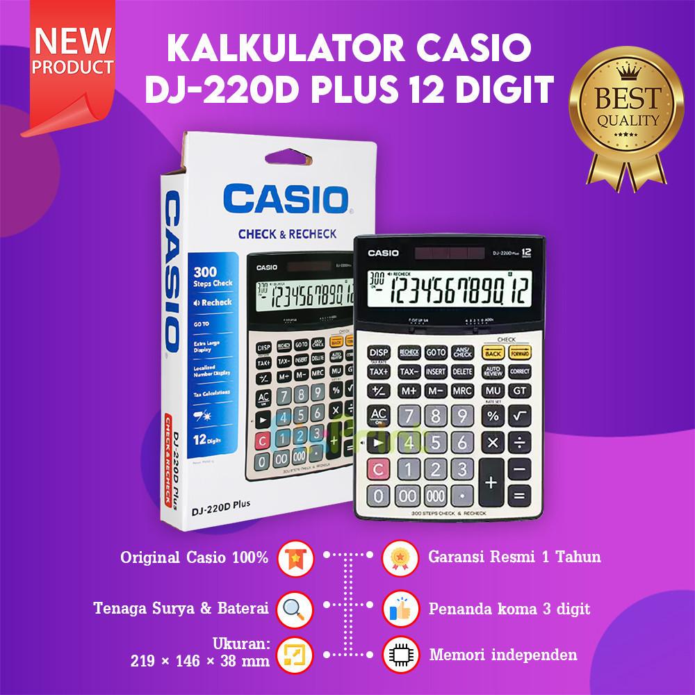 

New FixPrint Casio Calculator DJ-220D Kalkulator Desktop DJ 220D Plus 12 Digit Check Correct OriginalPremium