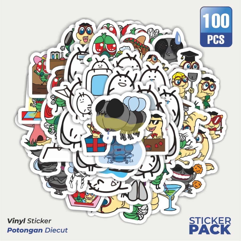 

100 PCS STIKER Hewan Lalat Sticker Waterproof Aesthetic- Untuk Laptop, Motor, dan Helm - Paper Stationery Pack