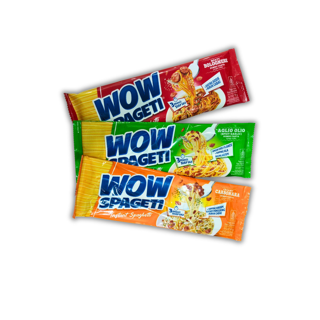 

Mayora WOW Spaghetti Instant Creamy Carbonara 80gr / Meaty Bolognaise 76 gr / Aglio Olio 75gr