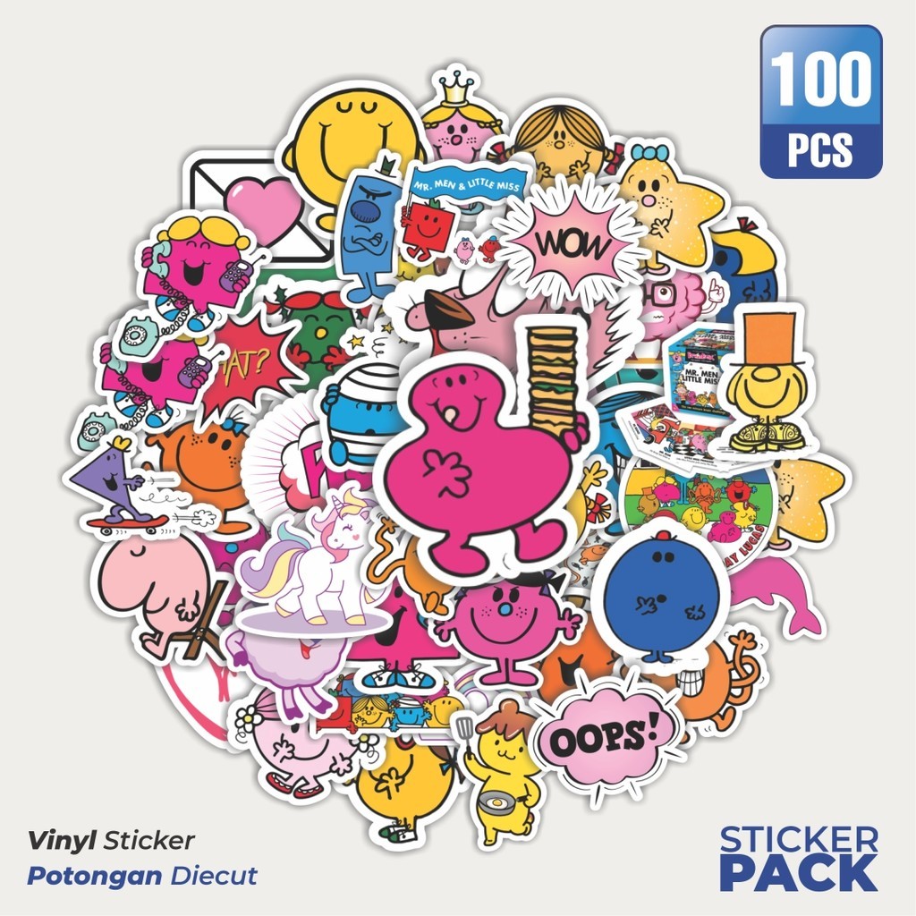 

MURAH 100 PCS Stiker Kartun Mr. Men and Little Miss Waterproof Aesthetic- Untuk Laptop, Motor, dan Helm - Paper Stationery Pack
