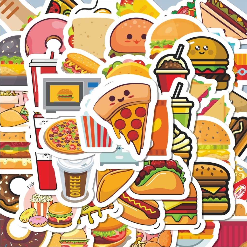 

100PCS Lucu Sticker Kartun Makanan Hamburger Sticker Stiker Aesthetic Stiker Anti Air Stikers Berperekat Waterproof sticker decal buat Motor Helm Buku Journal Koper Casing HP Laptop Botol Minum Hadiah anak