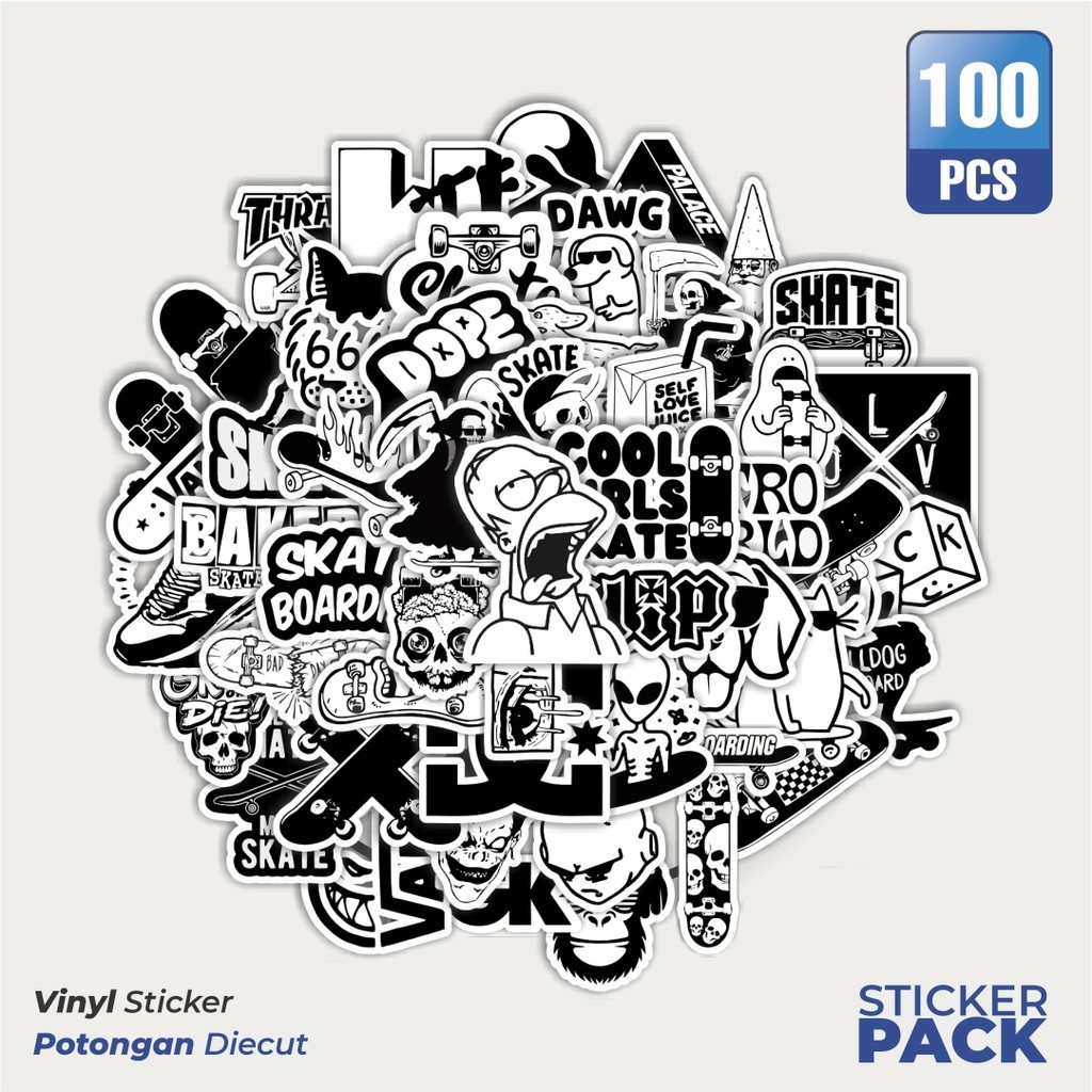 

MURAH 100 PCS Stiker Aesthetic Black And White Brand Distro Versi 7 Waterproof Aesthetic- Untuk Laptop, Motor, dan Helm - Paper Stationery Pack