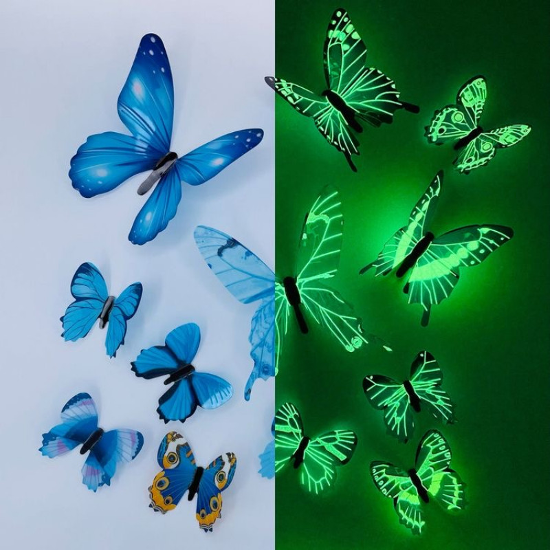 

New 12Pcs Fashion 3D Luminous Butterfly Creative Wall Sticker For DIY Wall Stickers Modern Wall Art Home Decorations DIY Gift
