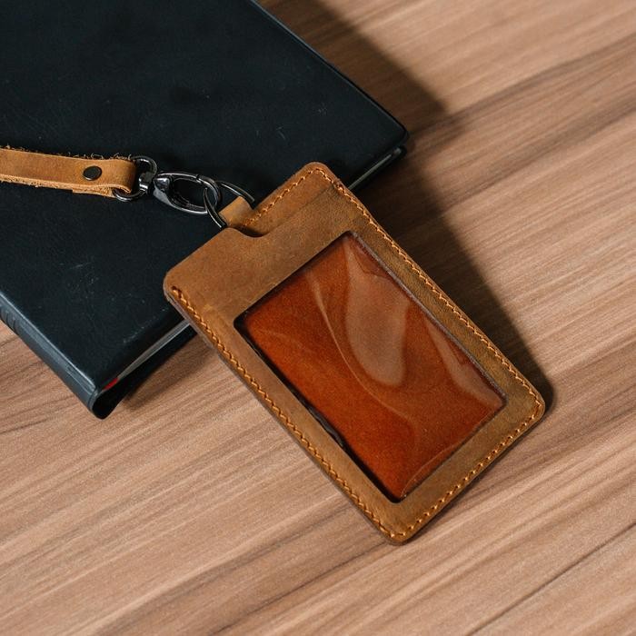 

Reven Leather Arca Lanyard - ID Card Name Tag Model Kalung Kulit Sapi Asli Free Dompet STNK - Tan-Ch