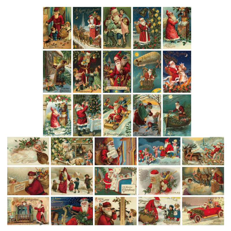 

30-Pack Vintage Postcards,Retro Greeting Cards with Santa,Mini Poster Decorations,Xmas Gift Cards