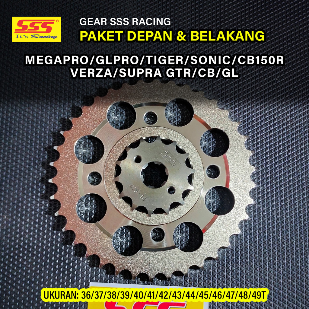 GEAR SSS DEPAN+BELAKANG MEGAPRO GLPRO TIGER SONIC150 SUPRA GTR CB150R CBR 150 CB100 GL LUBANG BAUT 4