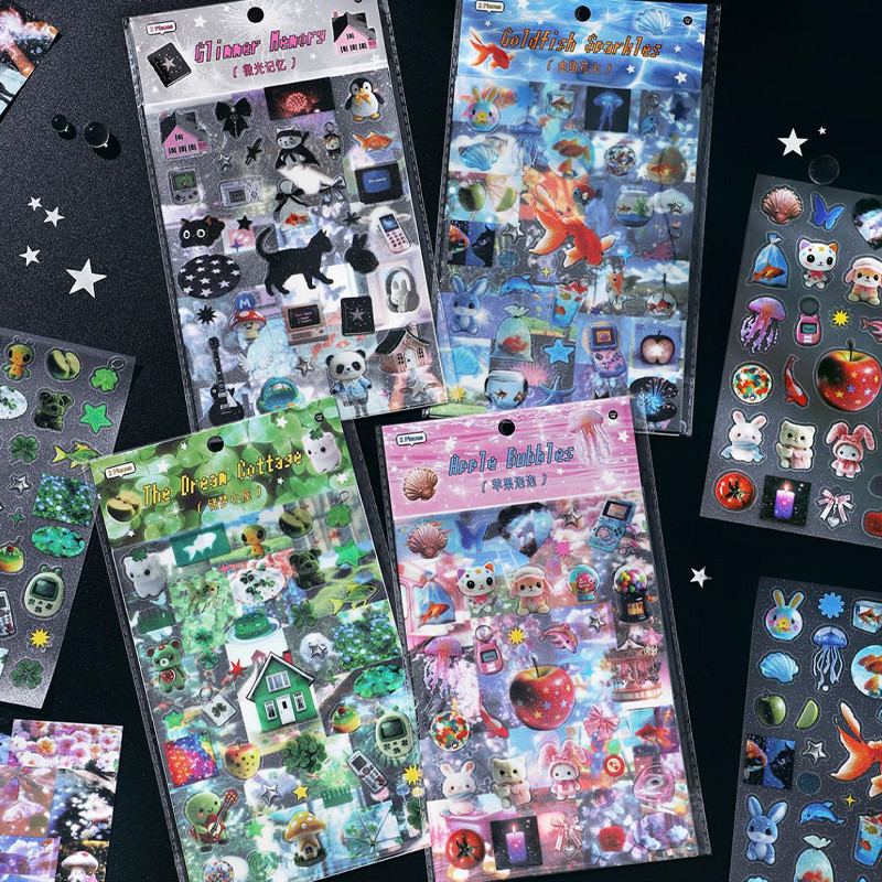 

Mr Paper 8pcs Old Dreams Light Series PET Glitter Stickers Handbook DIY Diary Notebook Tablet Phone Case Greeting Card Calendar