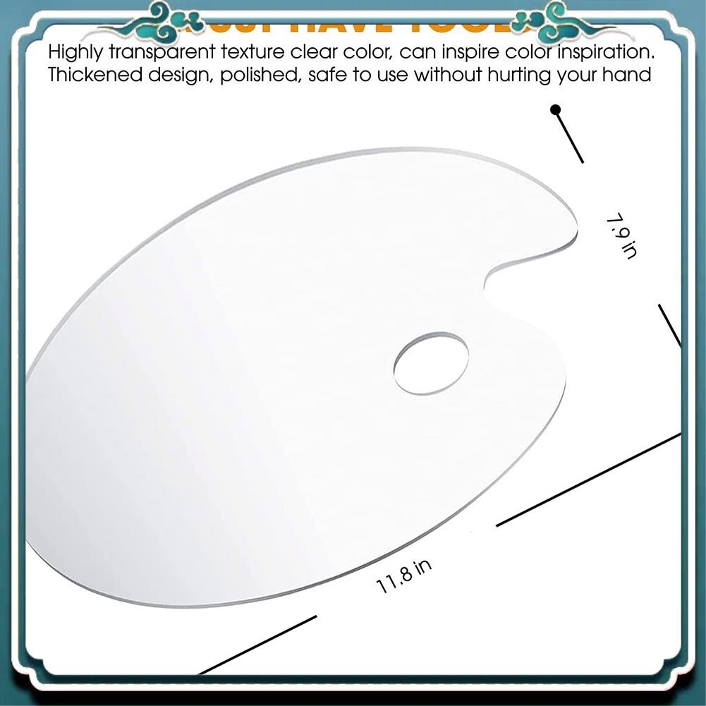 

Easy To Use Pigment Palette With Thumb Hole 20X30cm Oval Nonstick Transparent Palette For DIY Art Hand Painting,2 Pack