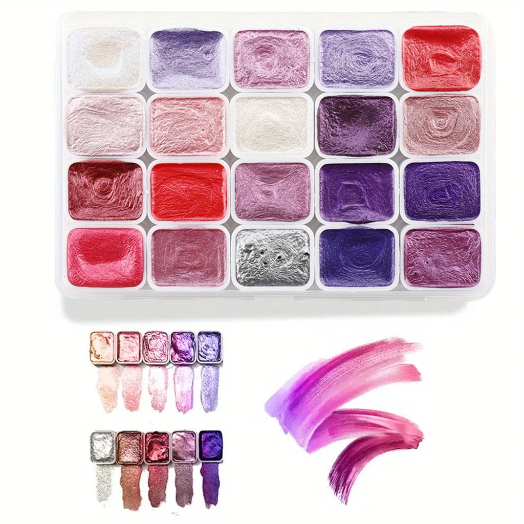 

20 Colors Pearl Watercolor Paints, Solid Packaging, Traditional Chinese Painting, Tibetan Thangka Calligraphy, for Painting