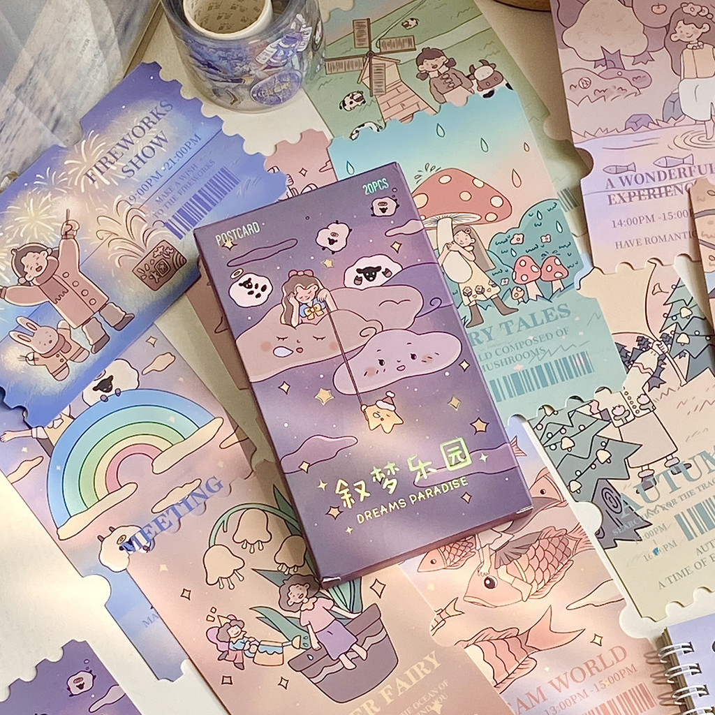 

20 Pcs Kawaii Cute Mini Notes Postcards Games Notes Students Cards Postcard Children Bento Paper Cartoon Korean Stationery