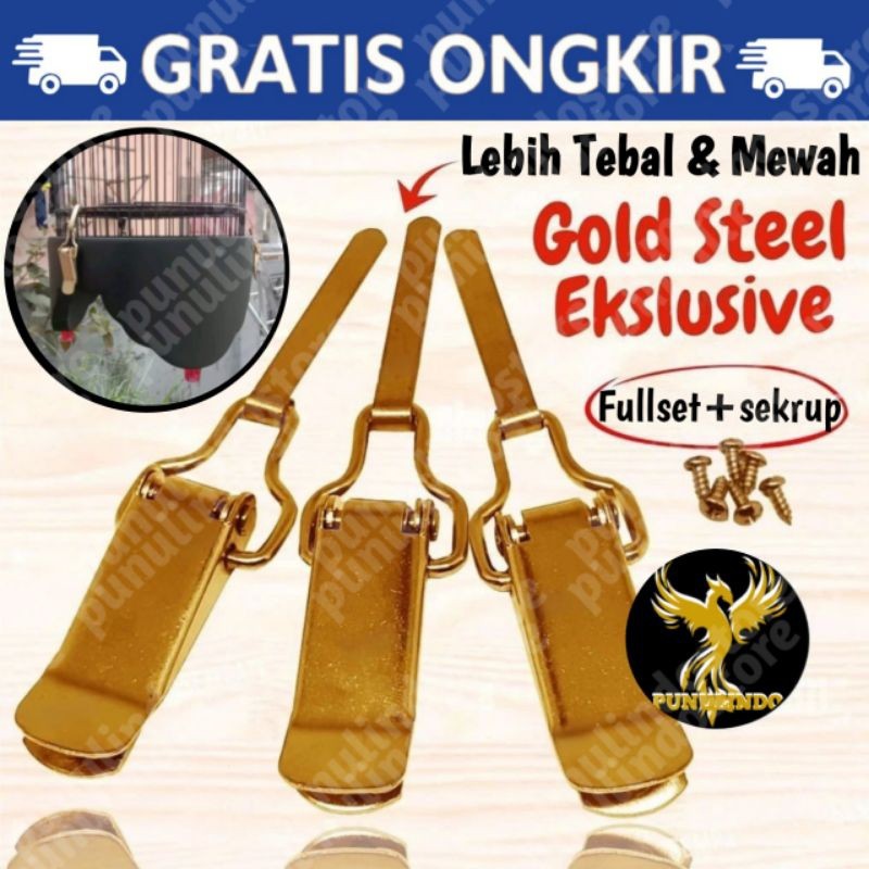 Klem Koper Tebok Sangkar Kandang Murai Lovebird Satu Set isi 3 Gold