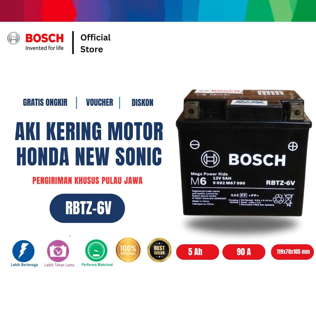 Bosch Aki Kering Motor Honda New Sonic - Maintenance Free - RBTZ6V