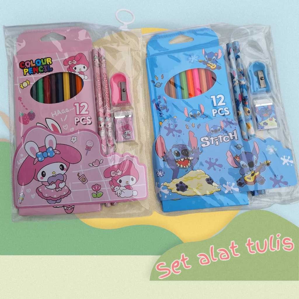 

Gift set Atk Pensil Warna Pensil penghapus rautan /Alat Tulis Set