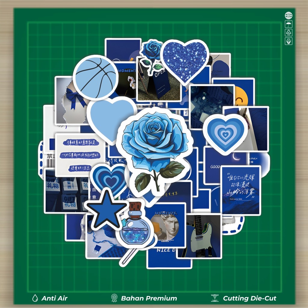 

HOT 50 PCS STIKER Stiker INS Cute Blue [Biru Lucu] Stiker Fashion Cars Decal Dingin Kartu Album Custom Vinyl Anti Air- Sticker Aesthetic Buku Journal Koper Casing HP Tablet Laptop Helm Motor Botol Minum